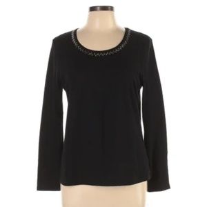 Ellen Tracy Black Embellished Long Sleeve Top
